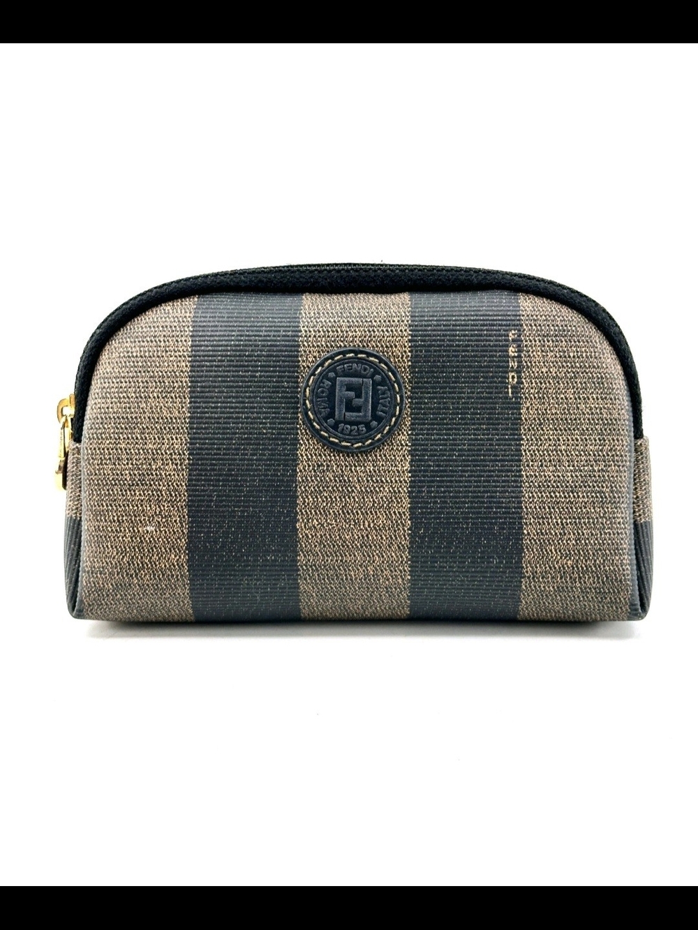 Fendi Vintage Pequin PVC Brown Pouch **Authentic